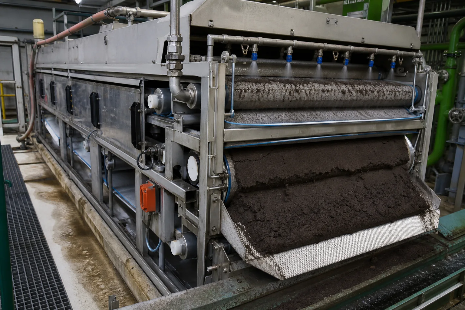 Belt filter press producing conditioned wastewater sludge cake