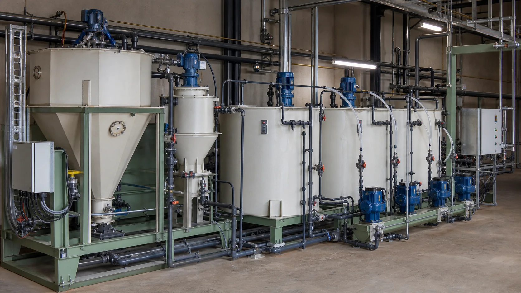 Automatic dry-polymer make-down, aging and metering system at a wastewater plant